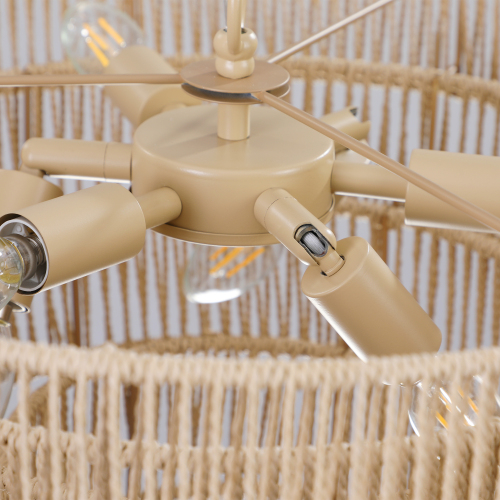 20" Rustic 4-Tier Black Hemp Rope Pendant Light Chandelier with 6 E12 Sockets, Handmade Tiered Boho Ceiling Light Fixture for Dining Room, Kitchen, or Foyer (Bulb Not Included)、、eastwooduniform