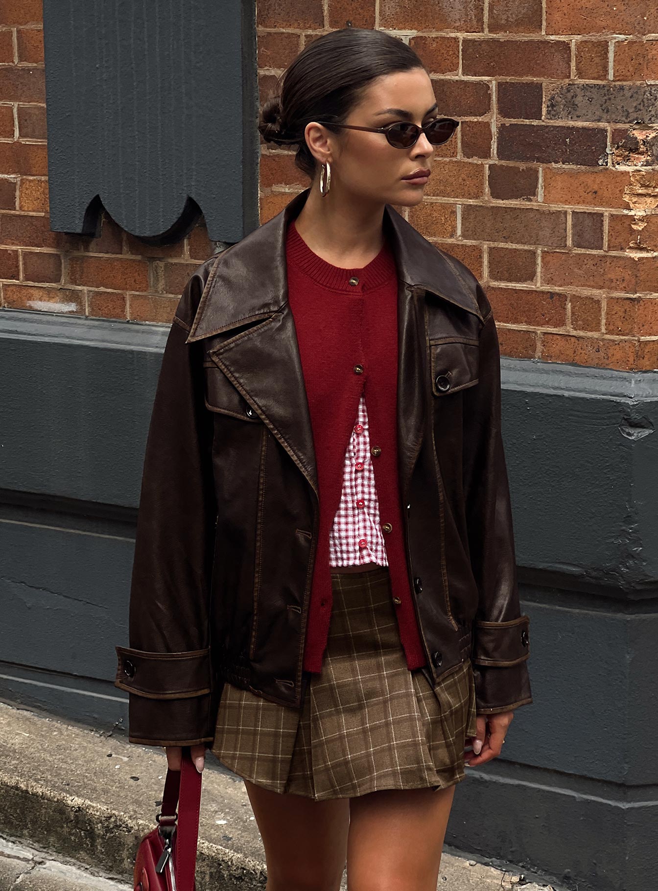 Nicolie Faux Leather Jacket Vintage Washed Brown、mySite、solidvoid