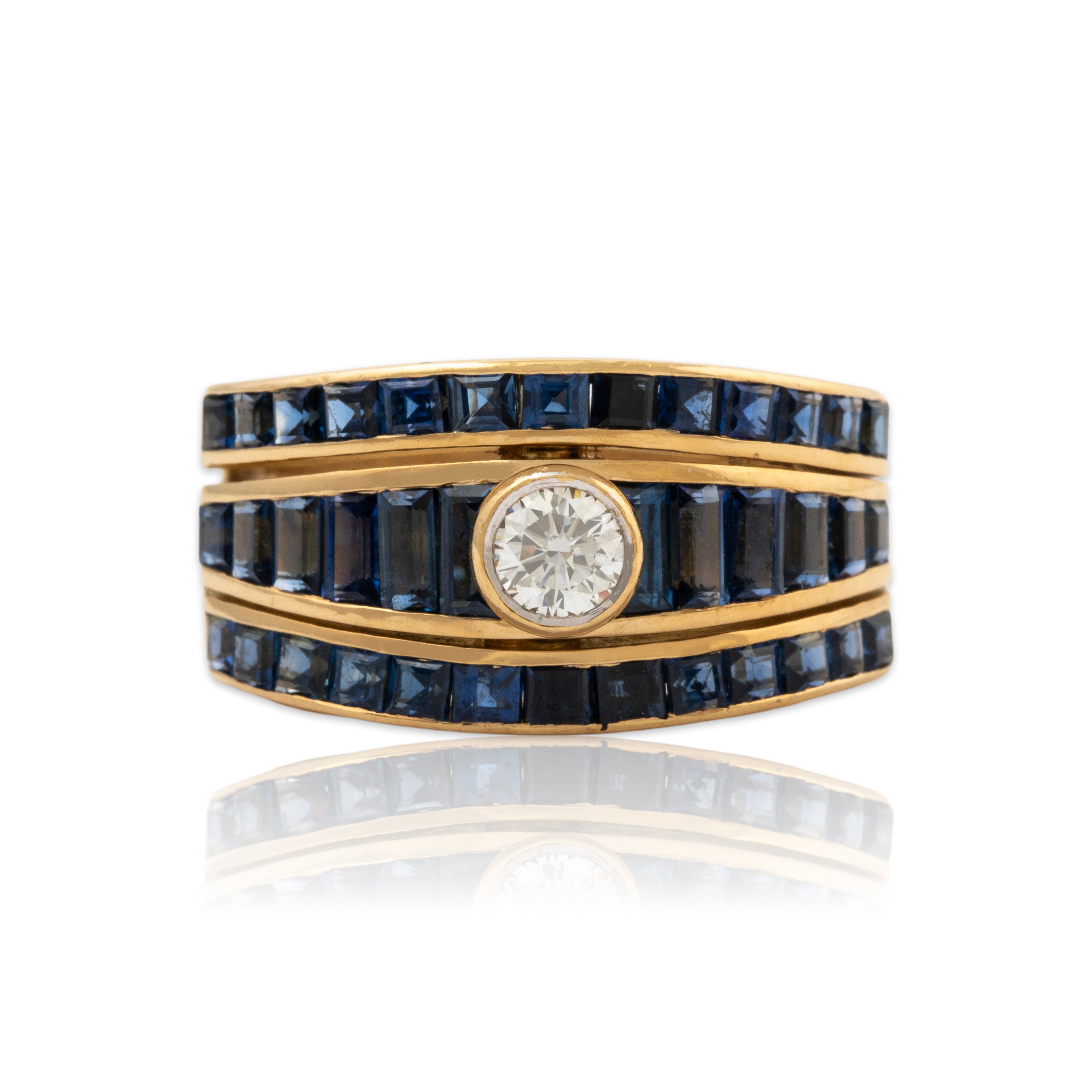 Vintage Heavy 18k Yellow Gold 1.6cttw Sapphire .25ct Diamond Ring 7.75、mySite、hinf8tx79