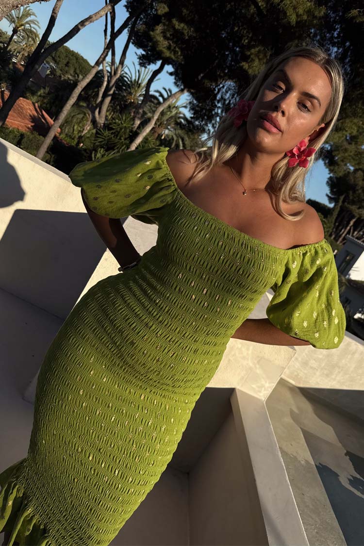 Olive Jojo Dress with Gold Fleck、mySite、solidvoid