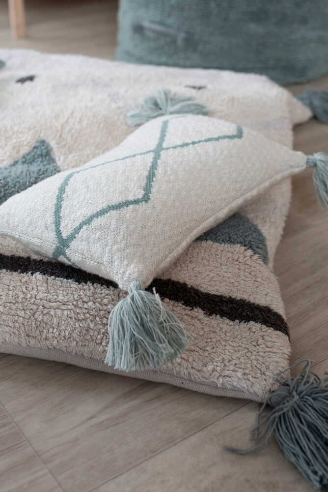 KNITTED CUSHION LITTLE OASIS NATURAL - INDUS BLUE、mySite、gigharbornorthrealestate