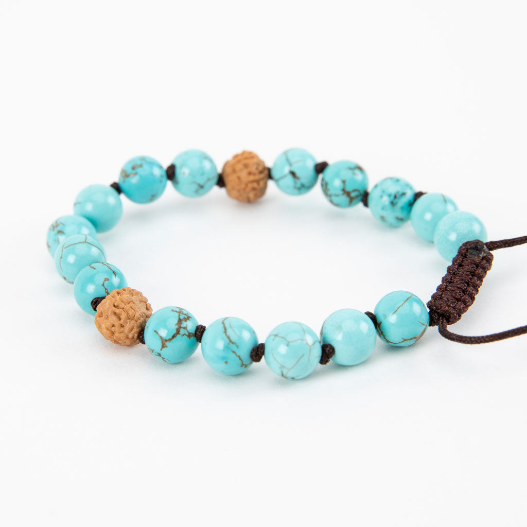 Adjustable Rudraksha & Turquoise Beaded Bracelet、mySite、topwebapps