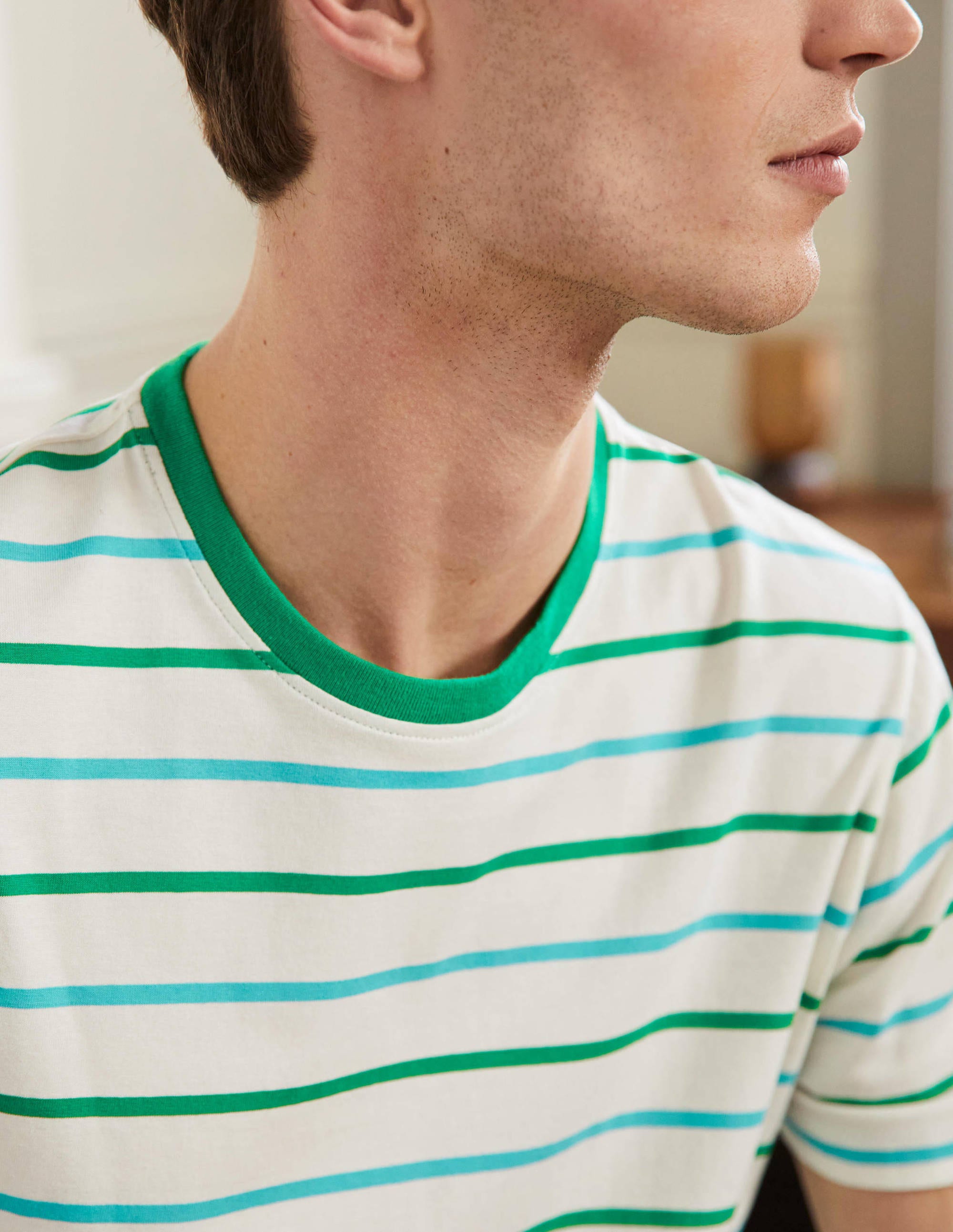  Classic Cotton T-shirt-Emerald Green/Ivory Stripe、mySite、ashleygrahame