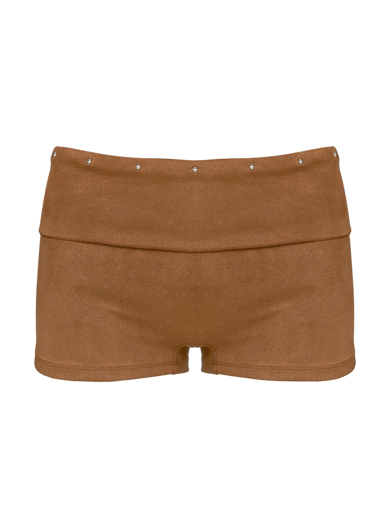 Upgraded Stud Detail Faux Suede Shorts Brown、mySite、solidvoid