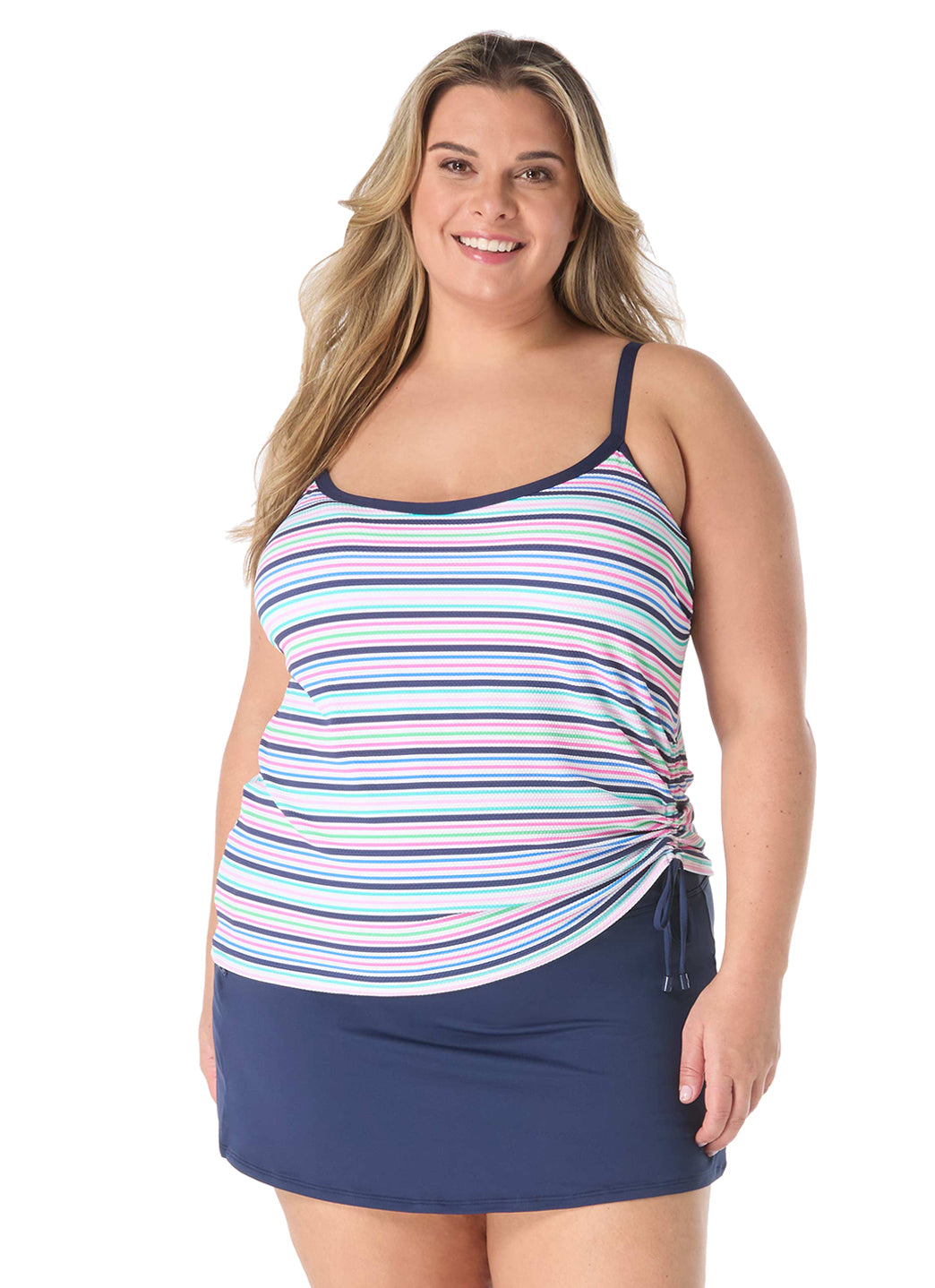 Beach House Women's Plus Size Resort Stripe Pique Bridget Tankini Top、mySite、noshort