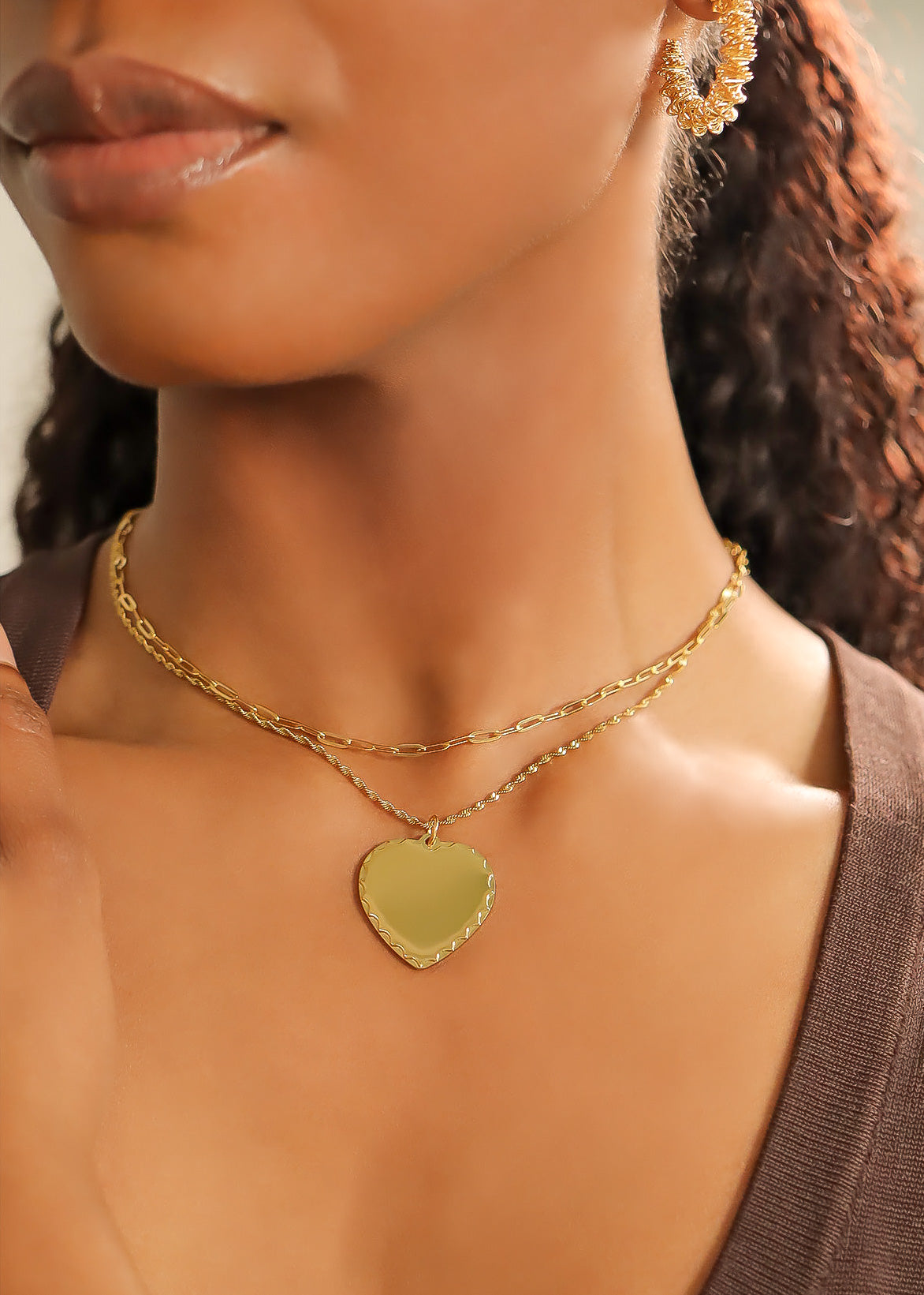 18K Gold PVD Stainless Steel Scalloped Edge Blank Heart Pendant / SBB0051、mySite、dreamappss