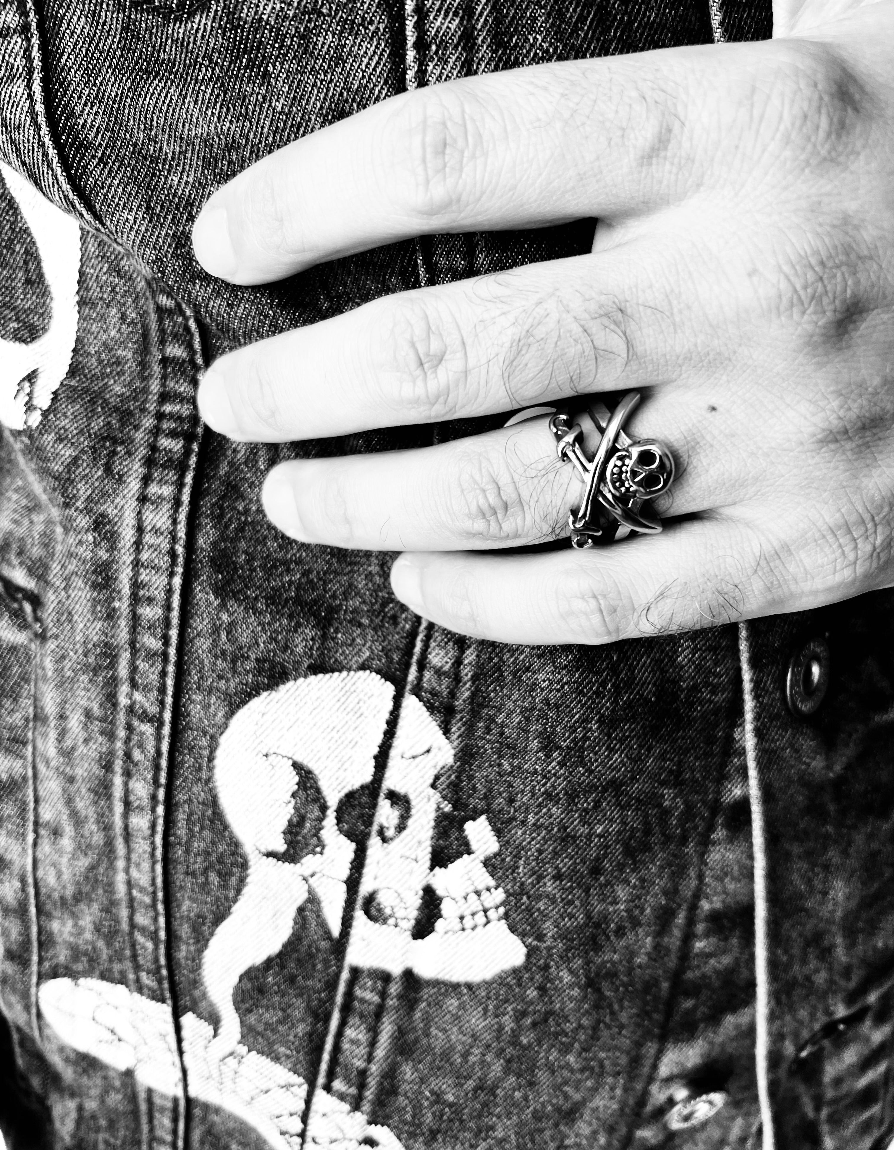 Stainless Steel Pirate Jolly Roger Skull With Crossed Swords Ring / SCR4095、mySite、dreamappss