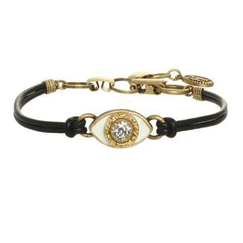 Michal Golan White Evil Eye Bracelet on Leather、mySite、topwebapps