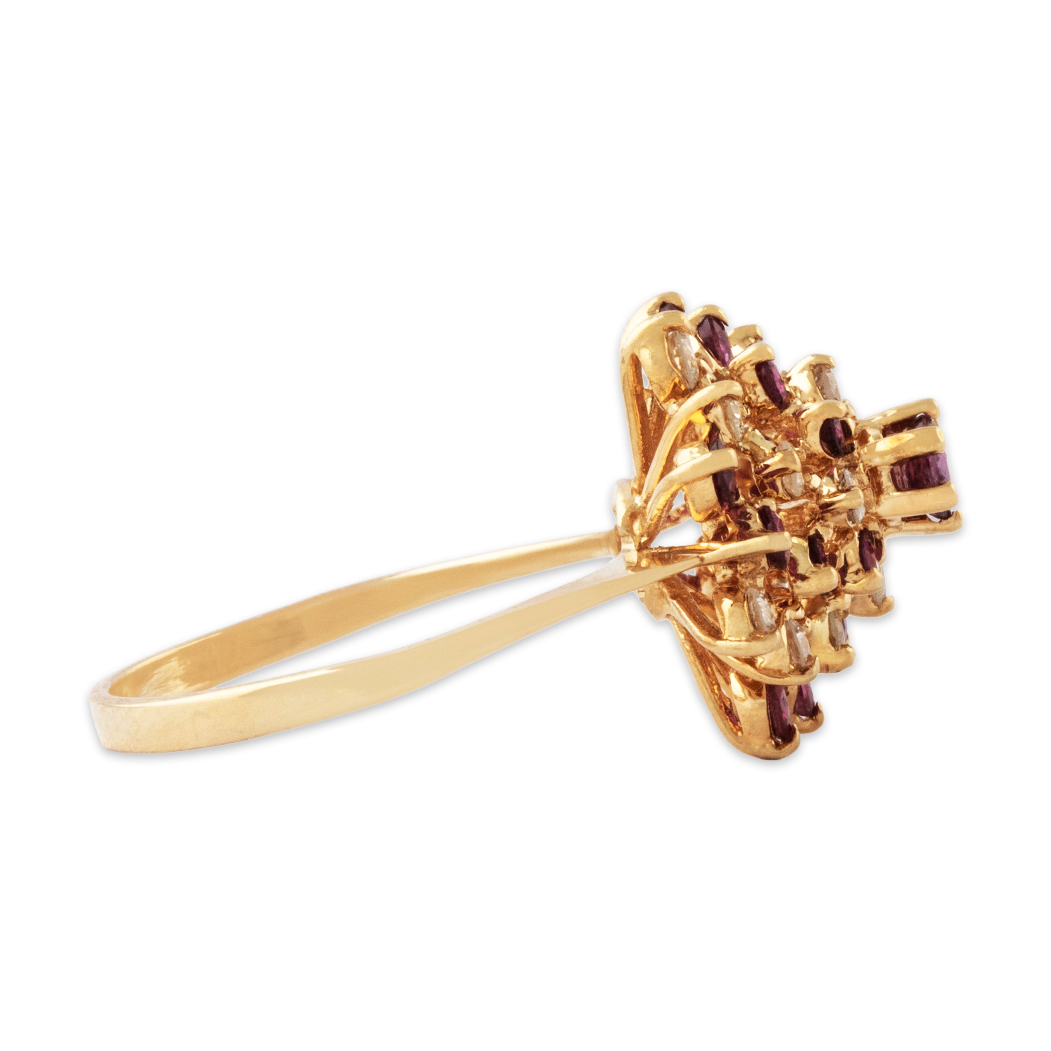 Vintage 14k Yellow Gold .77cttw Ruby Diamond Clustered Spiral Ring 7.25、mySite、hinf8tx79