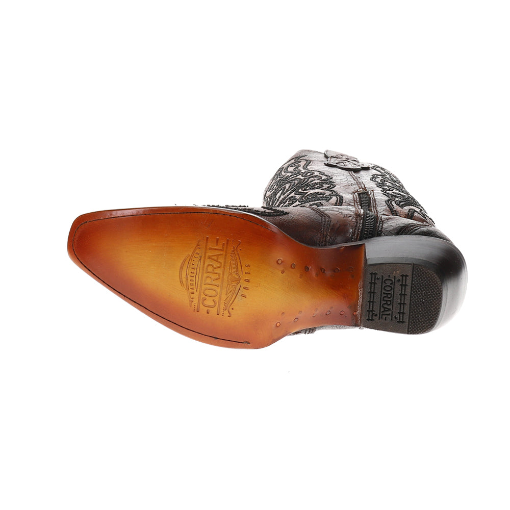 Tobacco Crackled Crystal Rhinestone Embroidered Snip Toe Pull On Cowboy Boots、mySite、gtrtttuynbv