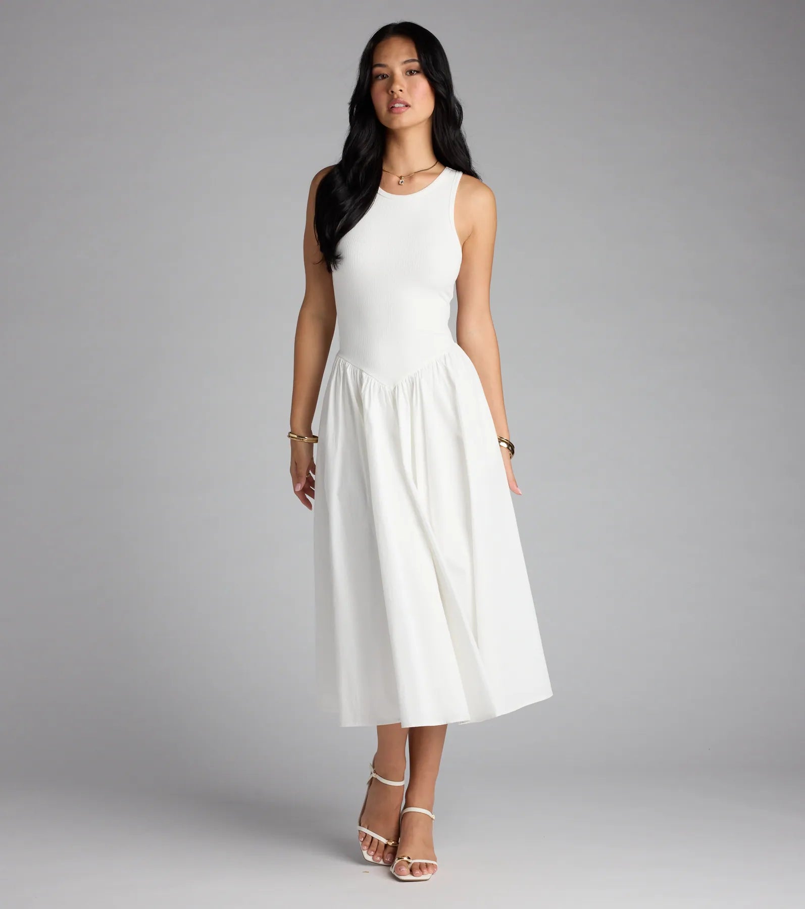  Romantic Sunny Days Crew Neck Poplin Midi Dress、mySite、justintrudeaud