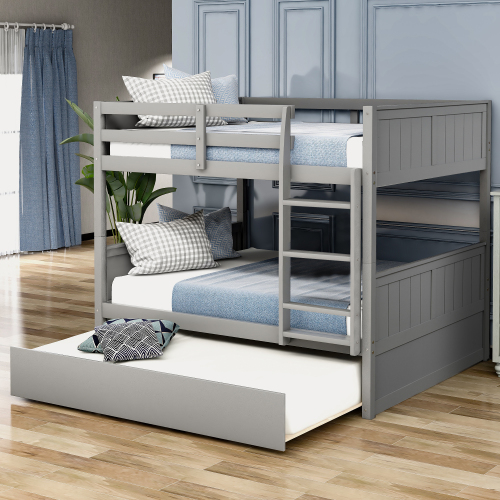 Full Over Full Bunk Bed with Twin Size Trundle, White ( old sku: LP000250AAK )、、casual