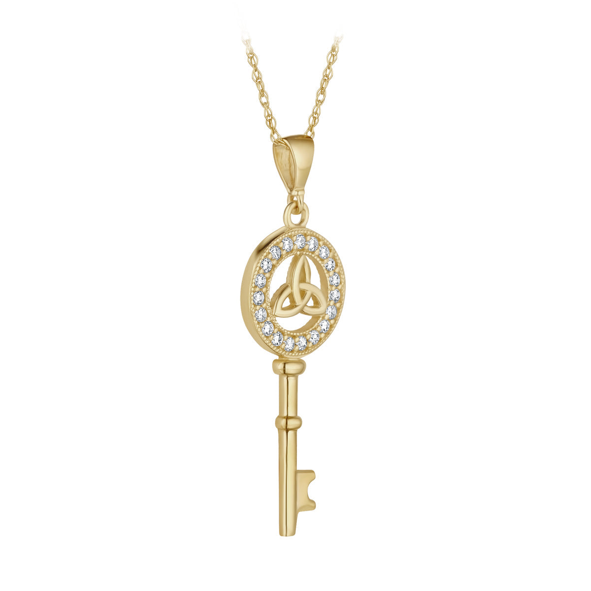  10K Gold Cz Trinity Knot Key Necklace