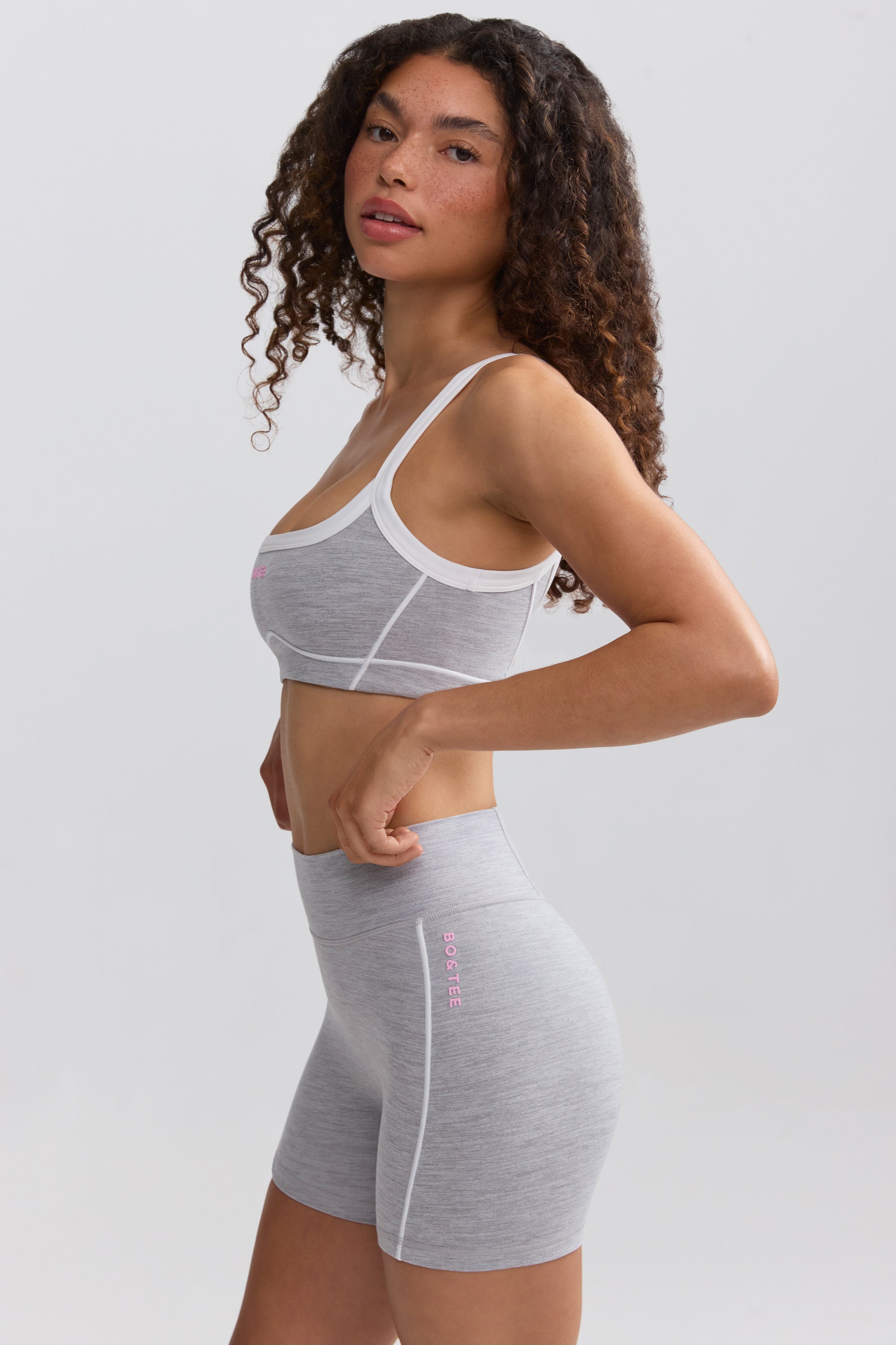 Soft Active Contrast-Trim Mini Shorts in Ice Grey、mySite、solidvoid