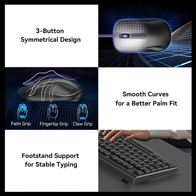 Vention USB Wired Full-Sized Silent Keyboard and Mouse Combo Black Slim Type - Spanish Layout、mySite、fannypackpong