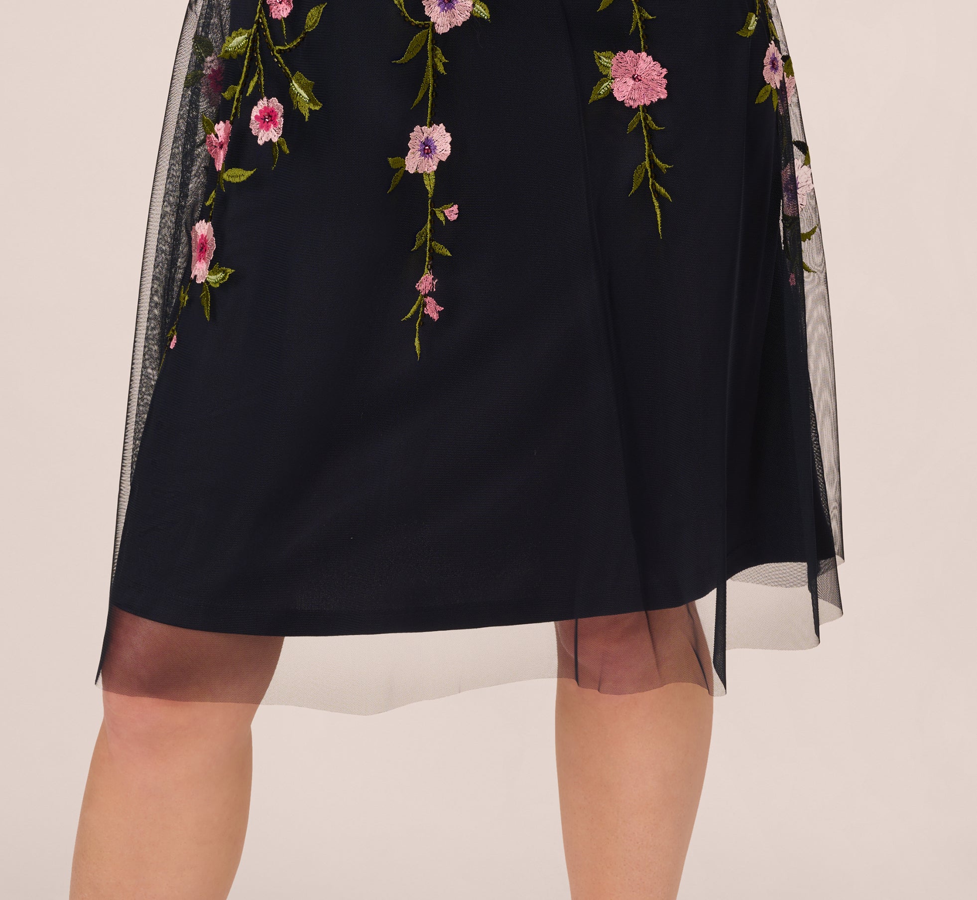 Floral Embroidered Illusion Midi Dress In Midnight Multi、mySite、solidvoid