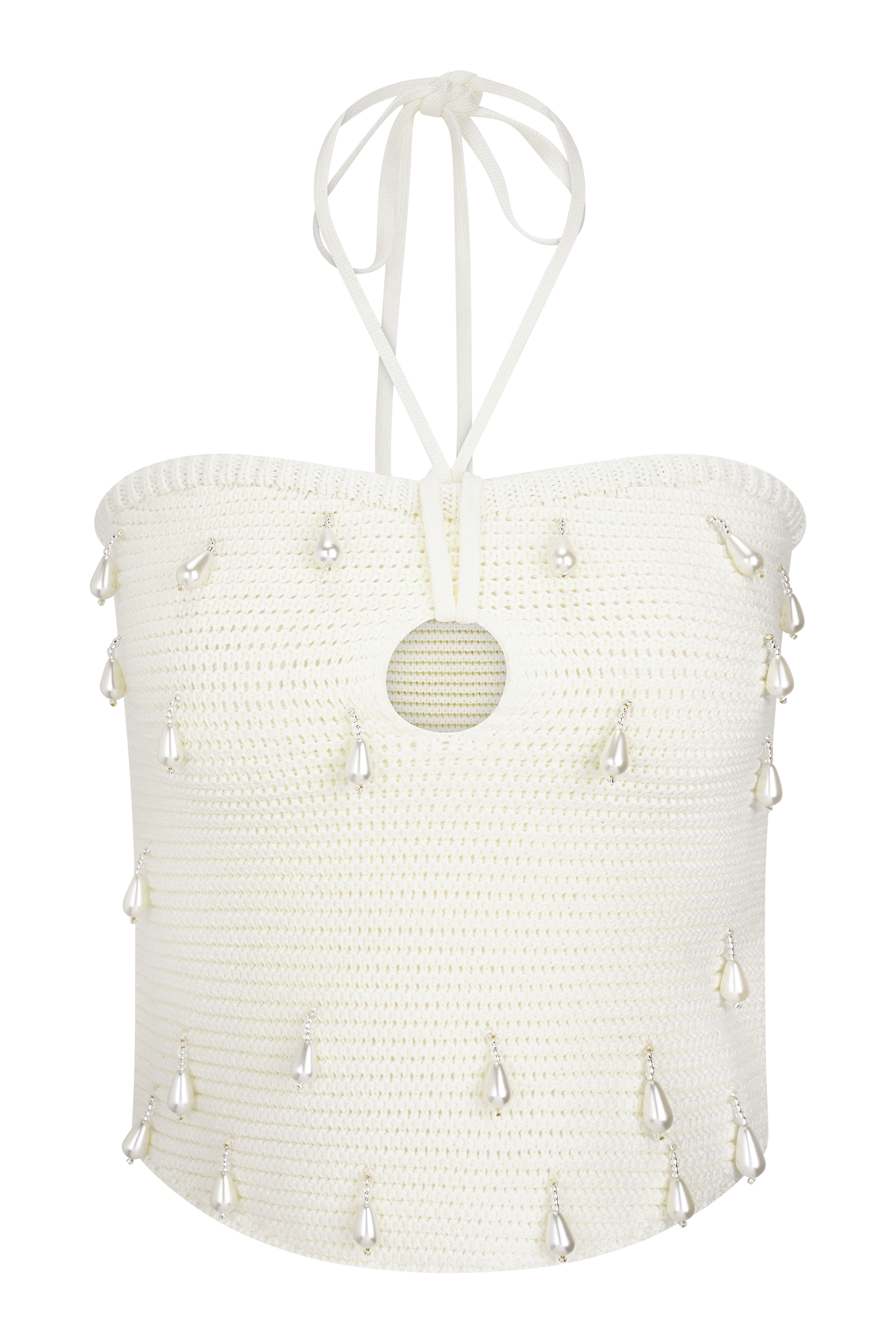 Aletta Knit Pearl Halter Top - Ivory、mySite、solidvoid
