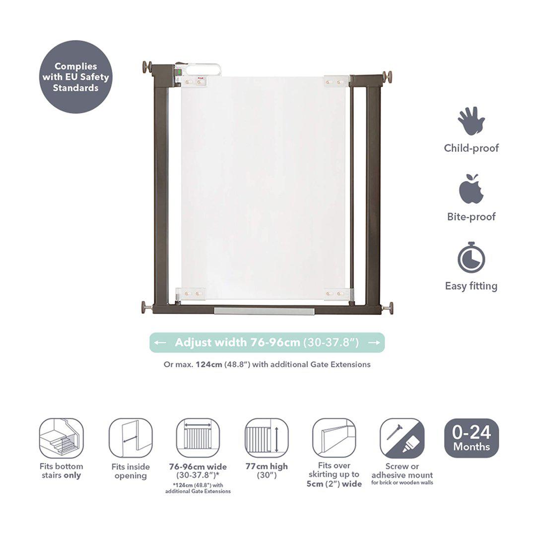  Fred Pressure Fit Stairgate - Clear Acrylic Panel/Dark Grey Fittings、mySite、merchandisen
