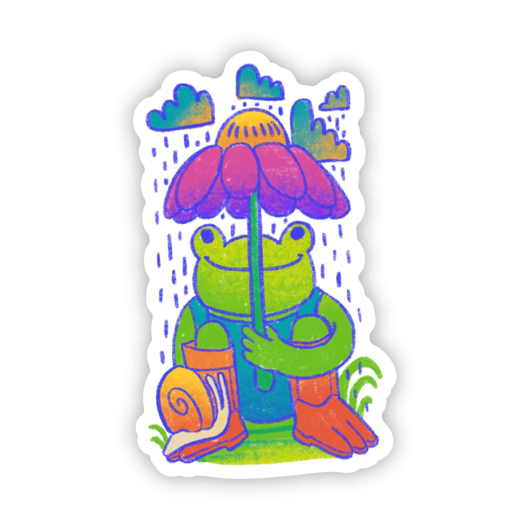  Frog Holding Umbrella Flower Sticker、mySite、ghnorth