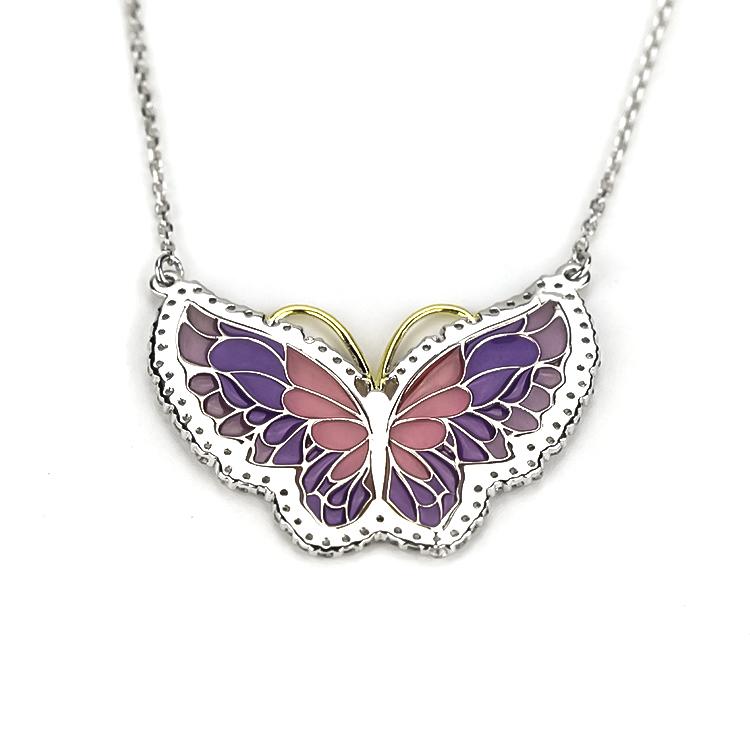 Sterling Silver Enamel Butterfly Necklace with Swarovski Crystal Top of the Line!、mySite、g9winljtr