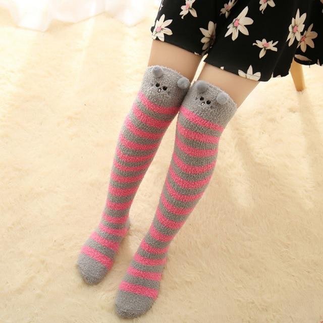 Thigh High Fuzzy Plush Socks, Leggings Adorable Animals to Keep Legs Warm! *、mySite、g9winljtr