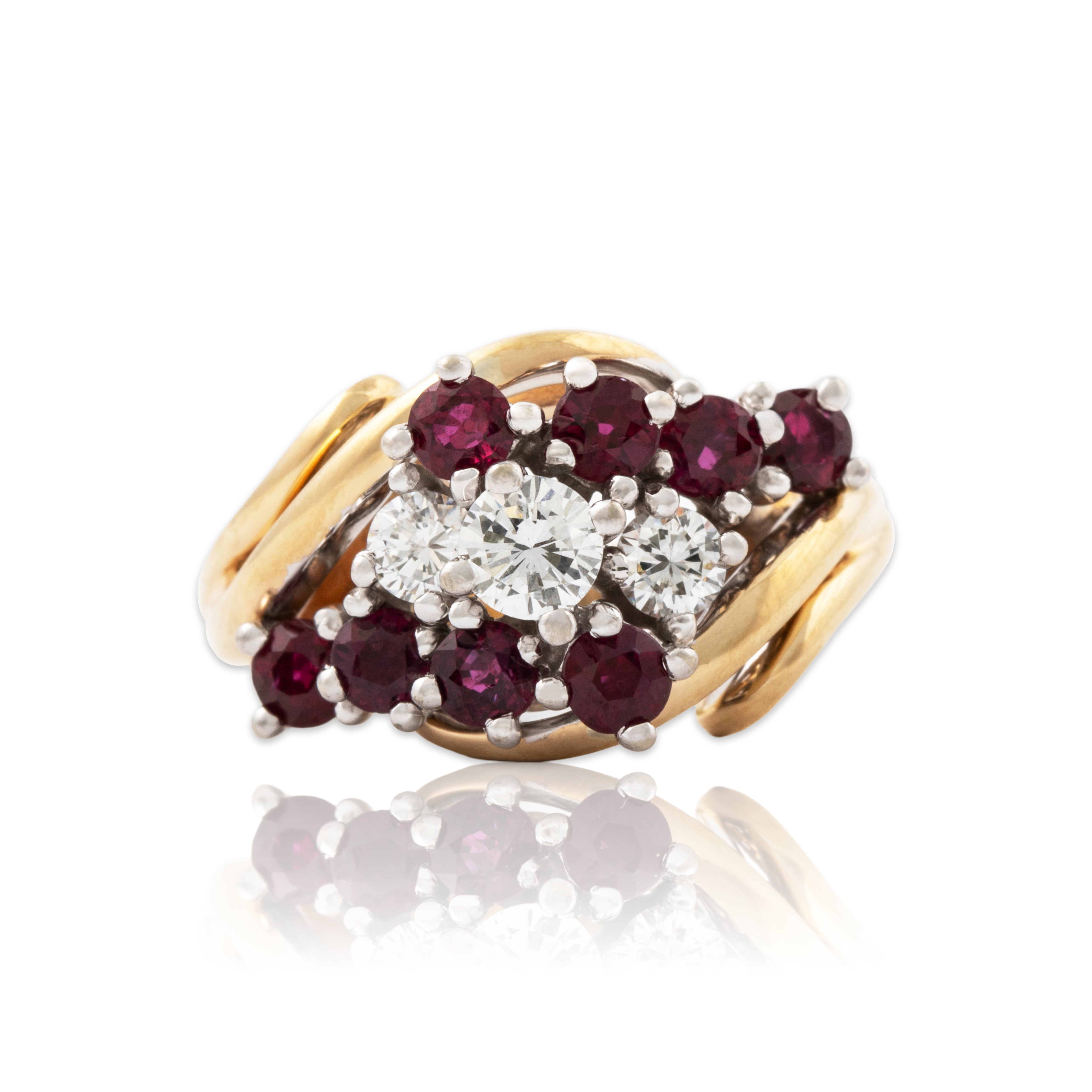 Vintage 14k Yellow Gold 1cttw Ruby .50cttw Diamond High Set Cocktail Ring 4.75、mySite、hinf8tx79