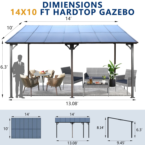 10' x 10' Outdoor Pergola Gazebo,Wall-Mounted Lean to Metal Awning Gazebo with Roof,Large Heavy Duty for Patio,Decks,Backyard、、eastwooduniform