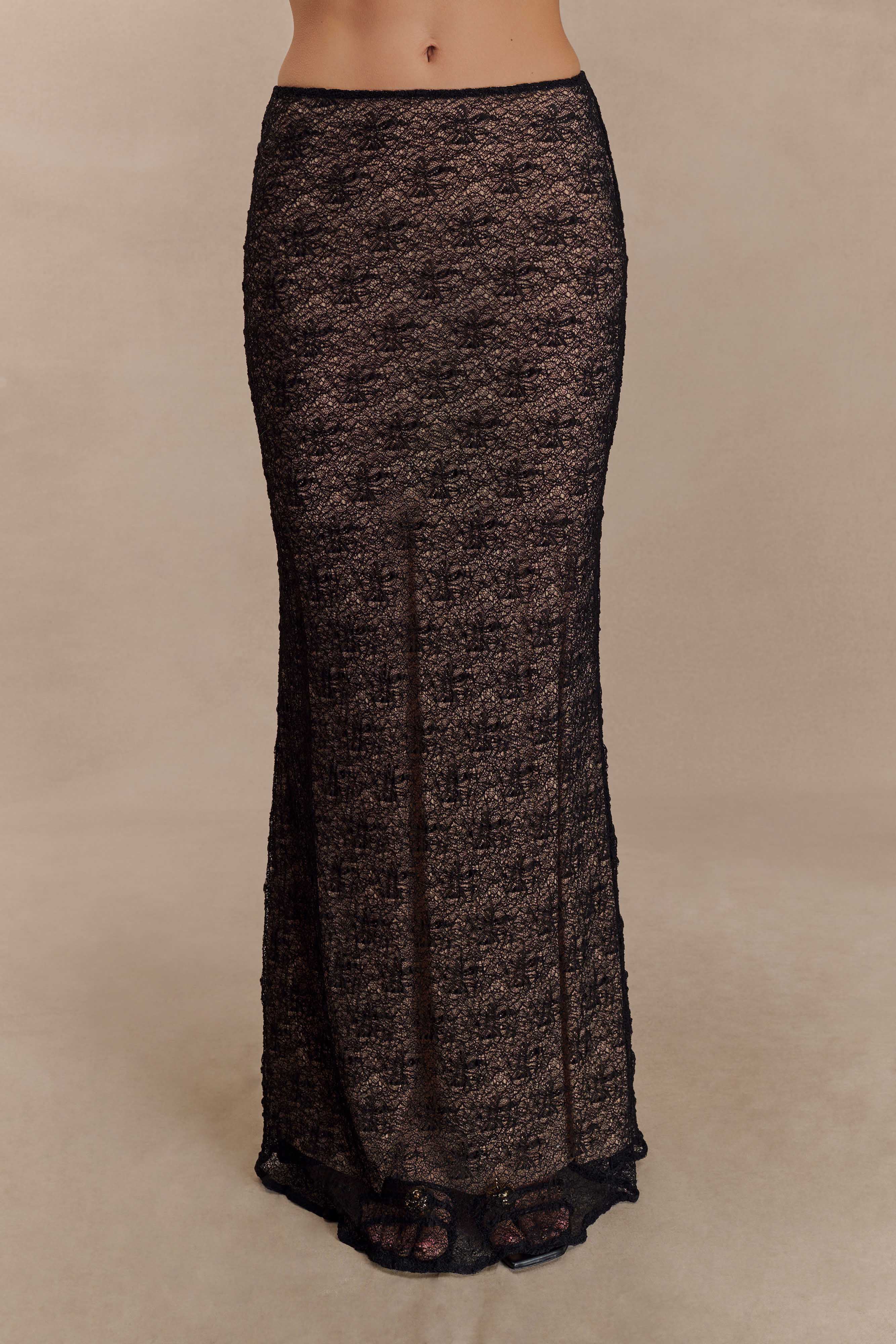 Robyn Sheer Lace Maxi Skirt - Black、mySite、solidvoid