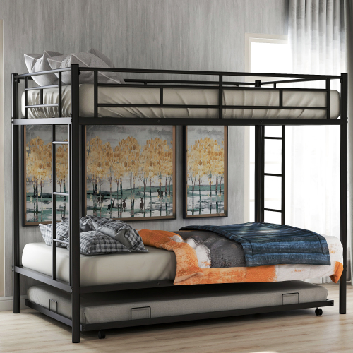 Twin over Twin Bunk Bed with Trundle, Black(OLD SKU:MF192387AAB)、、casual