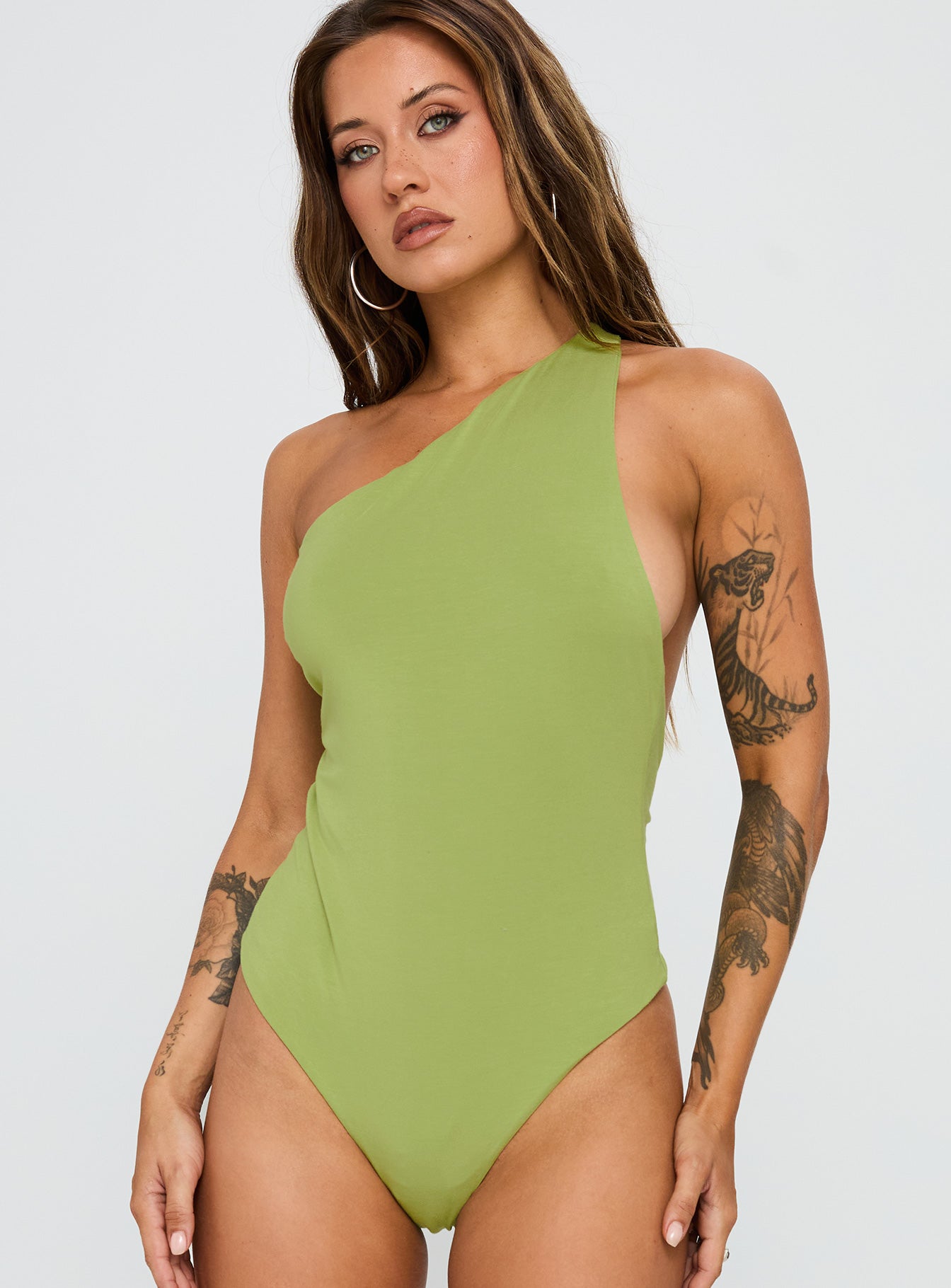 Ferrera One Shoulder Bodysuit Green、mySite、solidvoid