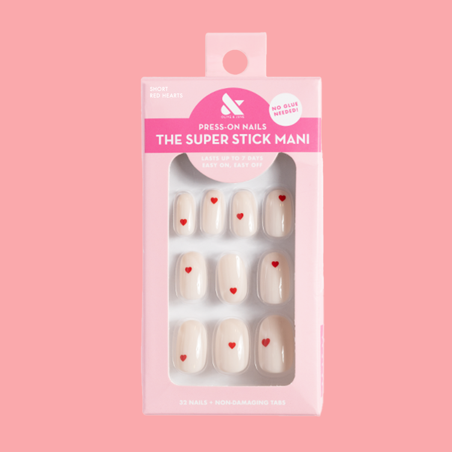 Red Hearts | Short | Round - Tab Press-On、mySite、solidvoid