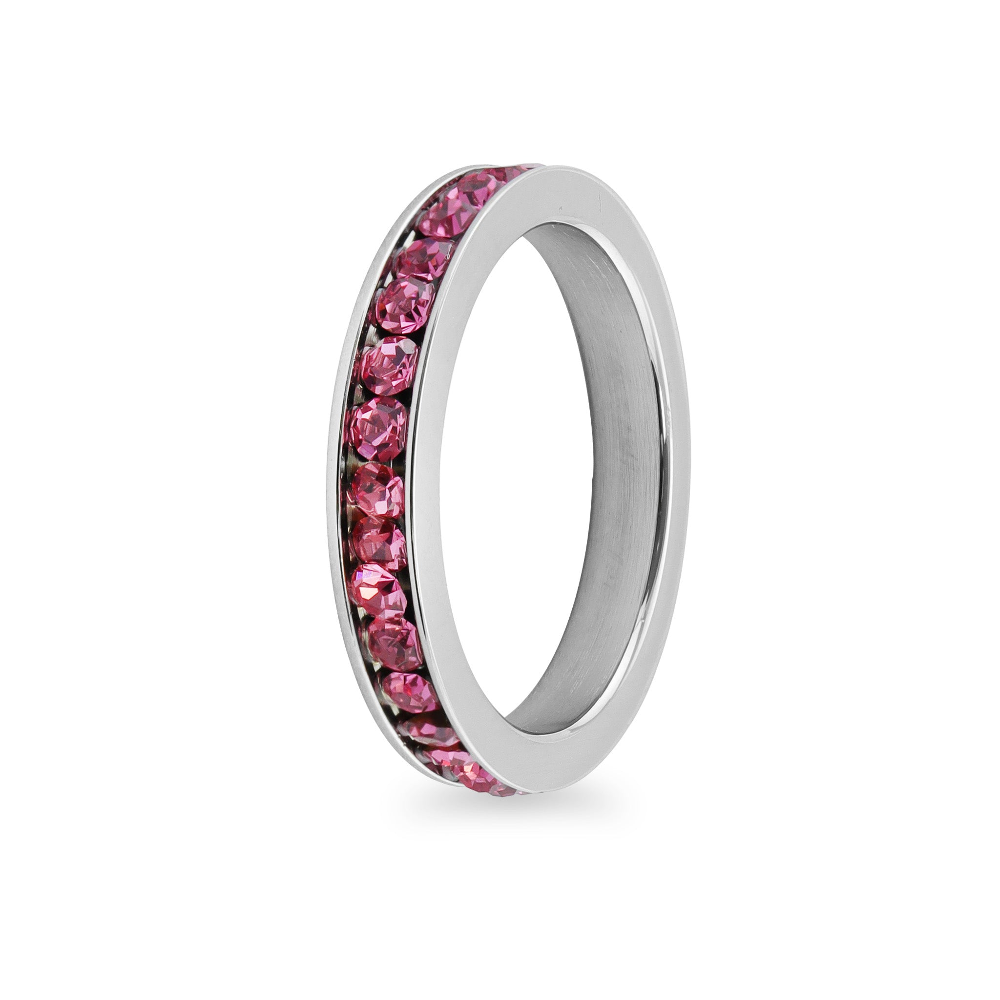 Pink CZ Center Highly Polished Stainless Steel Flat Ring / ZRJ9002、mySite、dreamappss