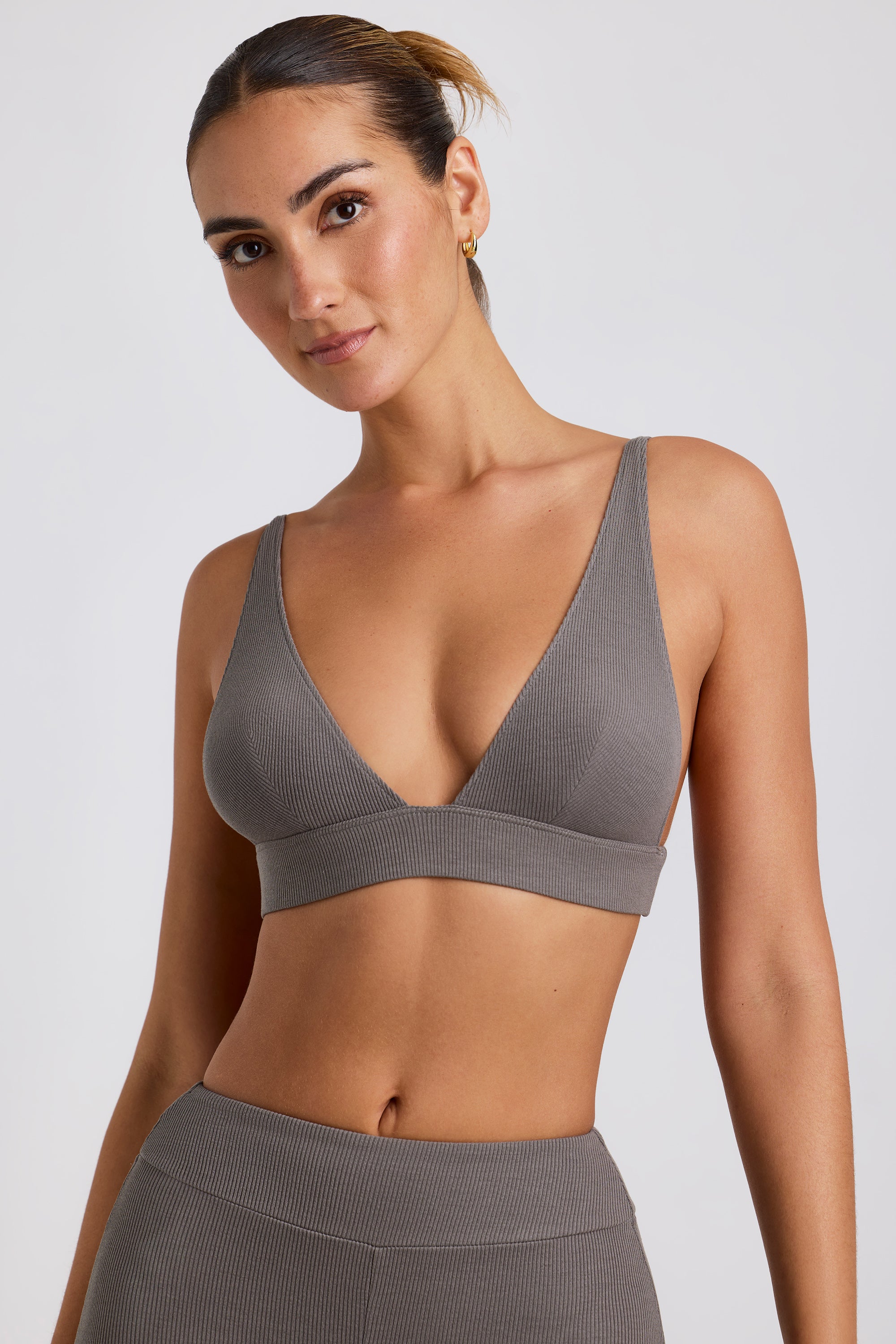 Ribbed Modal Triangle Bralette in Grey、mySite、solidvoid