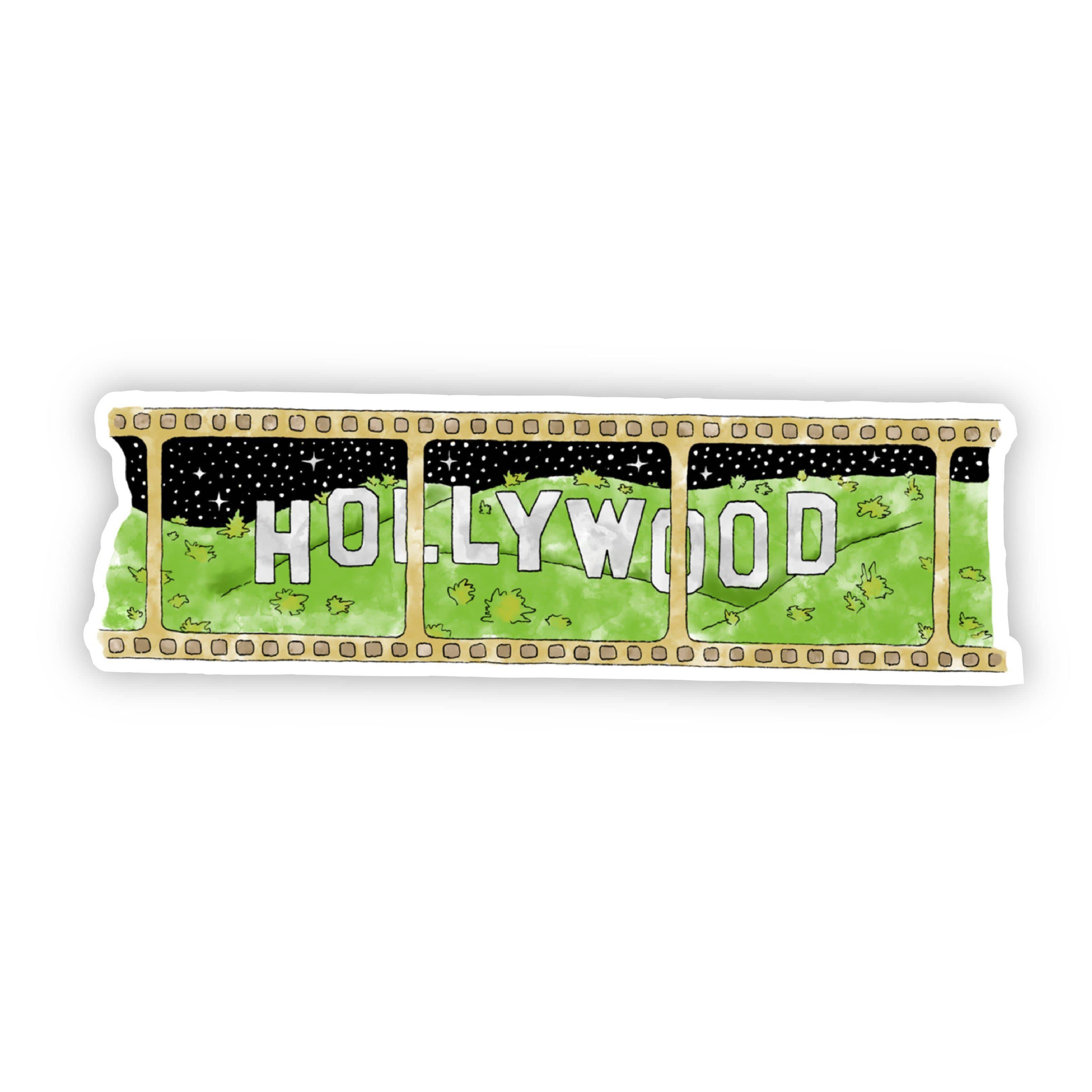  Hollywood Movie Golden Reel and Stars Sticker - Black Outline Watercolor California、mySite、elrpsem3k
