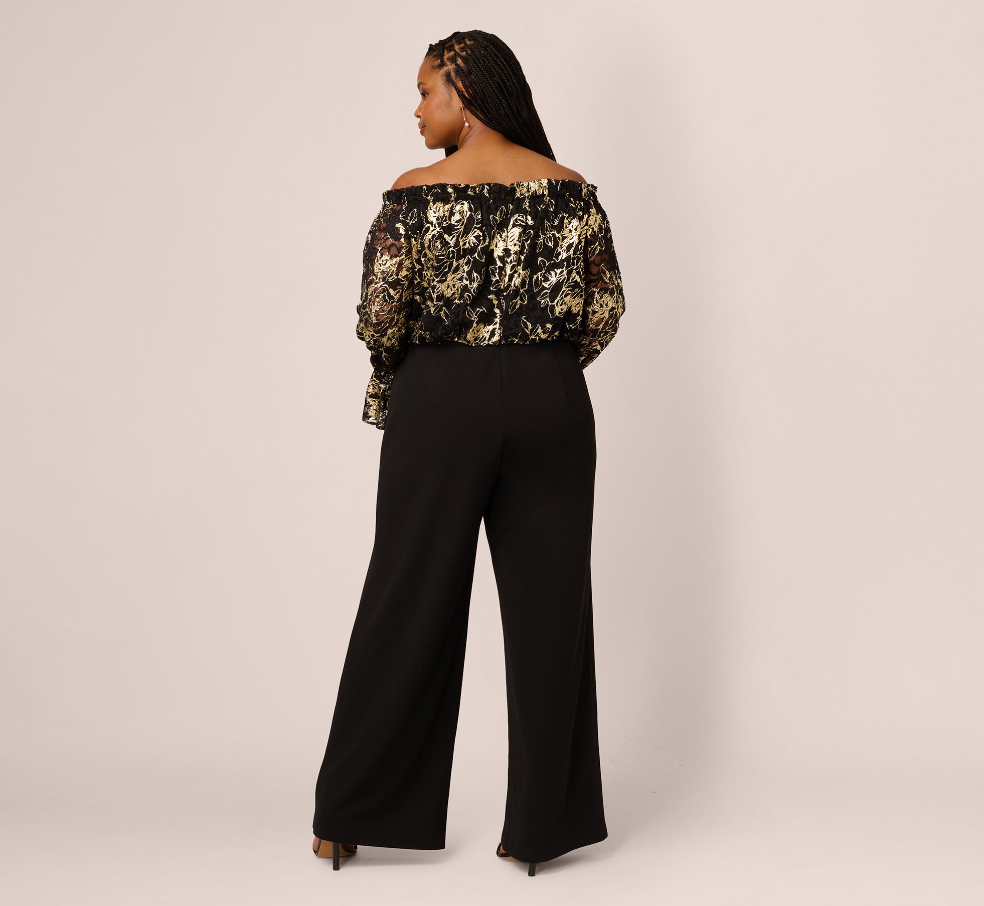 Plus Size Lace And Crepe Jumpsuit In Black Gold、mySite、solidvoid