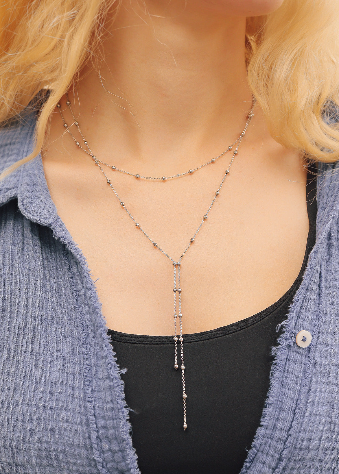 18K Gold PVD Stainless Steel Satellite Layered Lariat Necklace / CHN0059、mySite、dreamappss