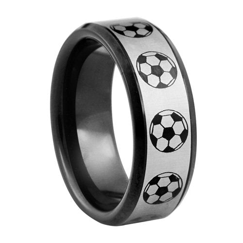  Sports - Football Tungsten ring with 18K black IP plating - 8mm wide、mySite、elrpsem3k