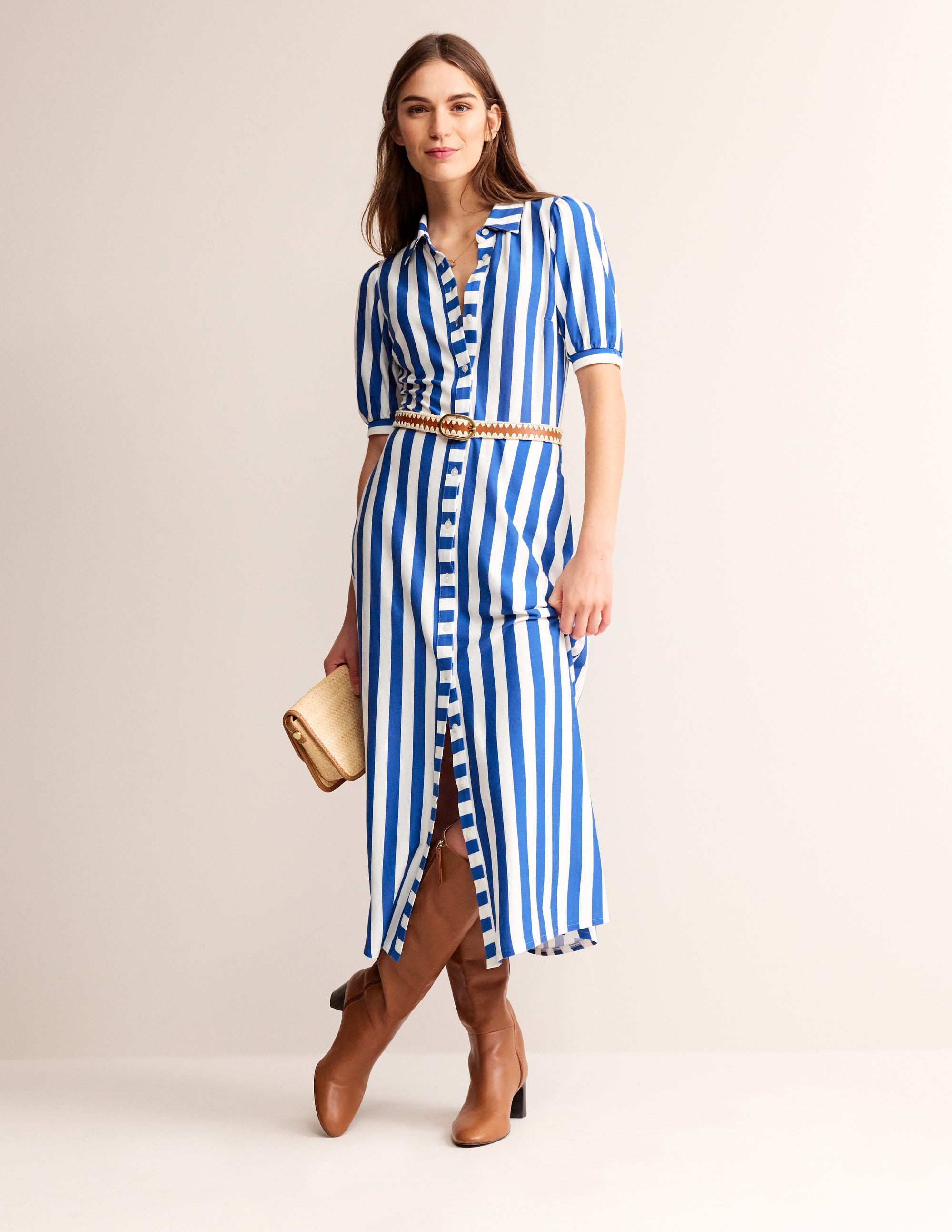  Libby Jersey Midi Shirt Dress-Blue, Ivory Stripe、mySite、ashleygrahame