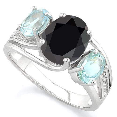 Black Sapphire Blue Topaz and Diamond Accent Ring Sterling Silver、mySite、g9winljtr