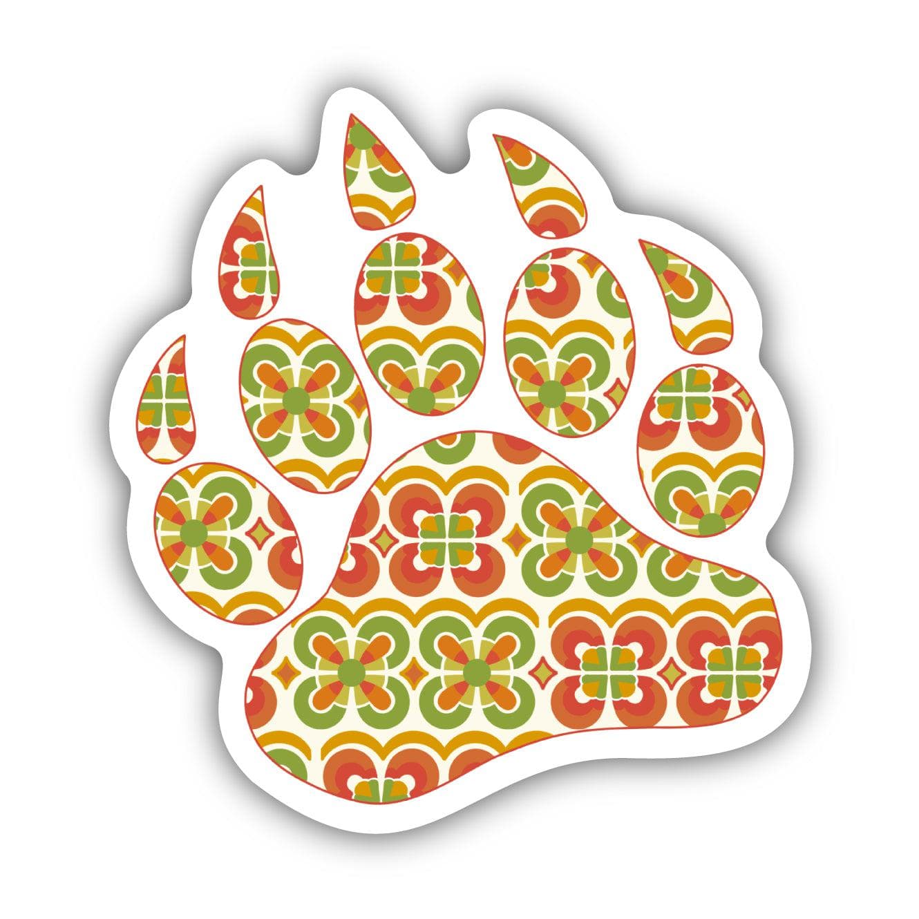  Green and Orange Pattern Bear Paw Print Sticker、mySite、ghnorth