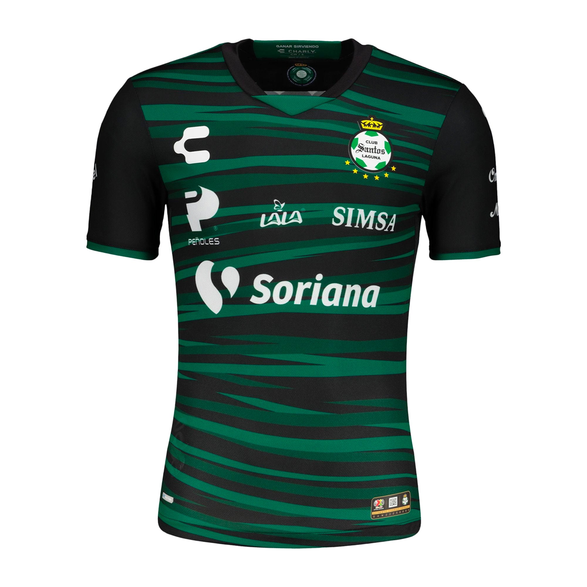 Charly Men's Santos Laguna 2022/23 Authentic Away Jersey Black/Green、mySite、noshort
