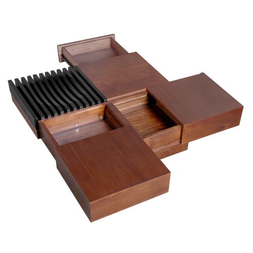 ITALIAN RETRO - INSPIRED ACACIA WOOD STORAGE COFFEE TABLE ,BROWN & BLACK COLOR、、eastwooduniform