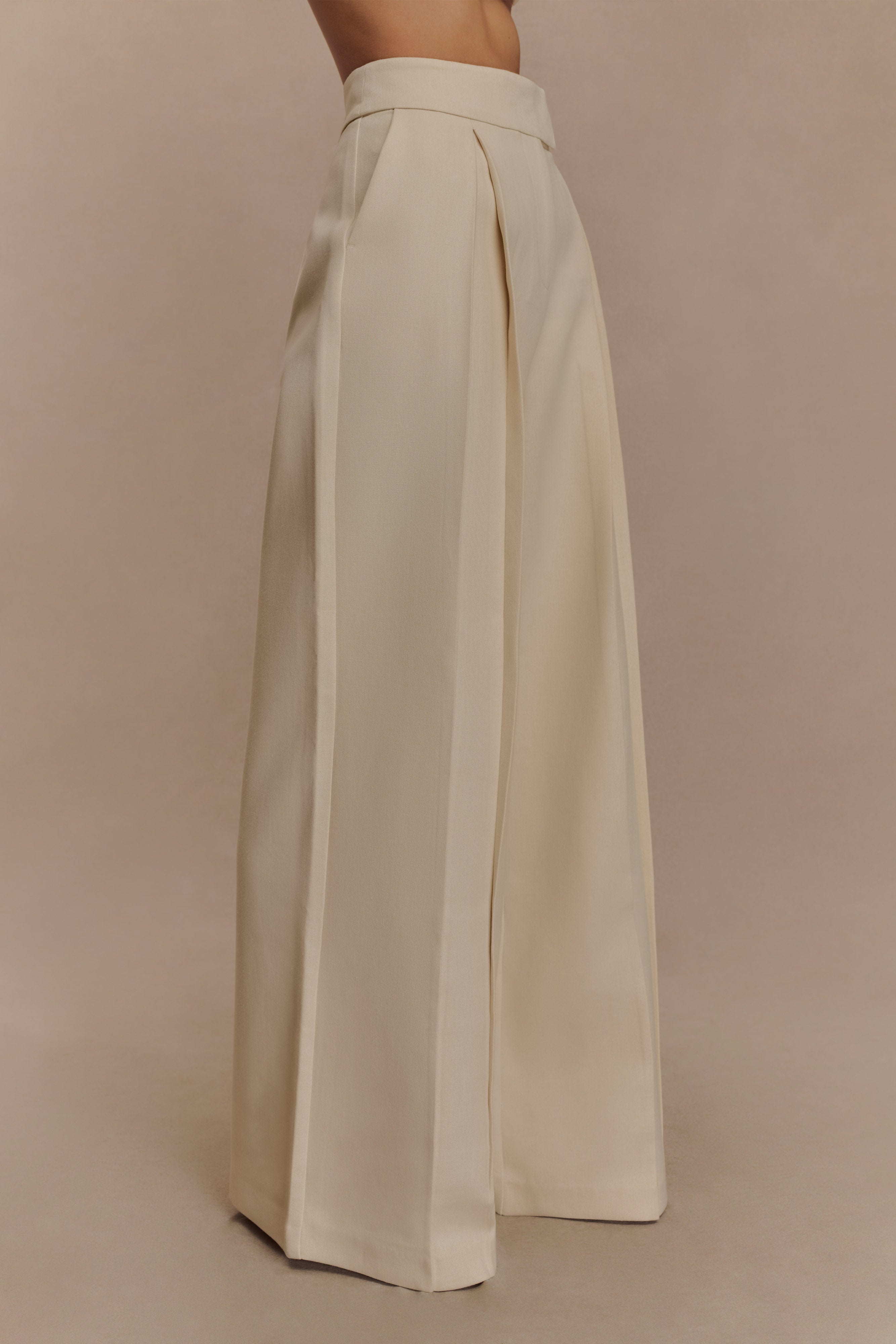 Raya Mid Rise Wide Leg Linen Pant - Natural Beige、mySite、solidvoid