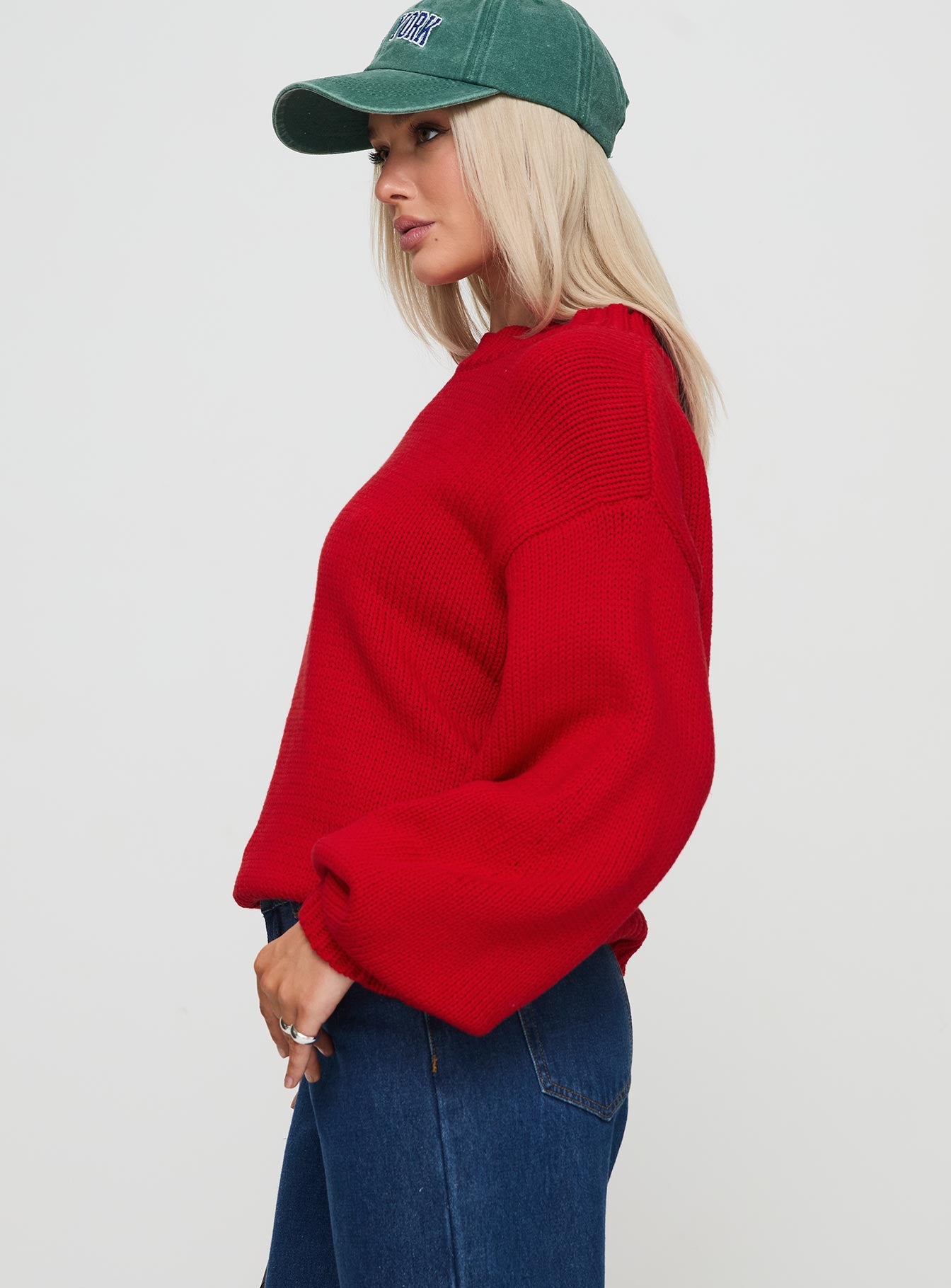 Harmony Balloon Sleeve Knit Sweater Red、mySite、solidvoid