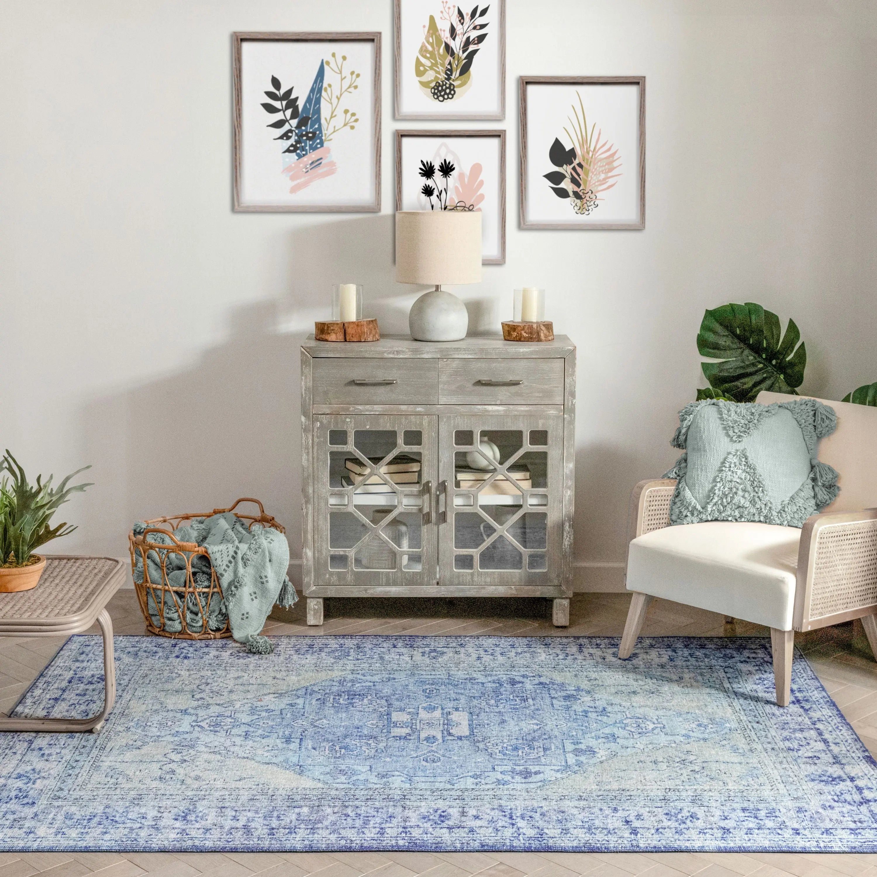 Gila Machine Washable 5'3 x 7'3 Vintage Bohemian Medallion Oriental Dark Blue Flat-Weave Rug、mySite、gigharbornorthrealestate