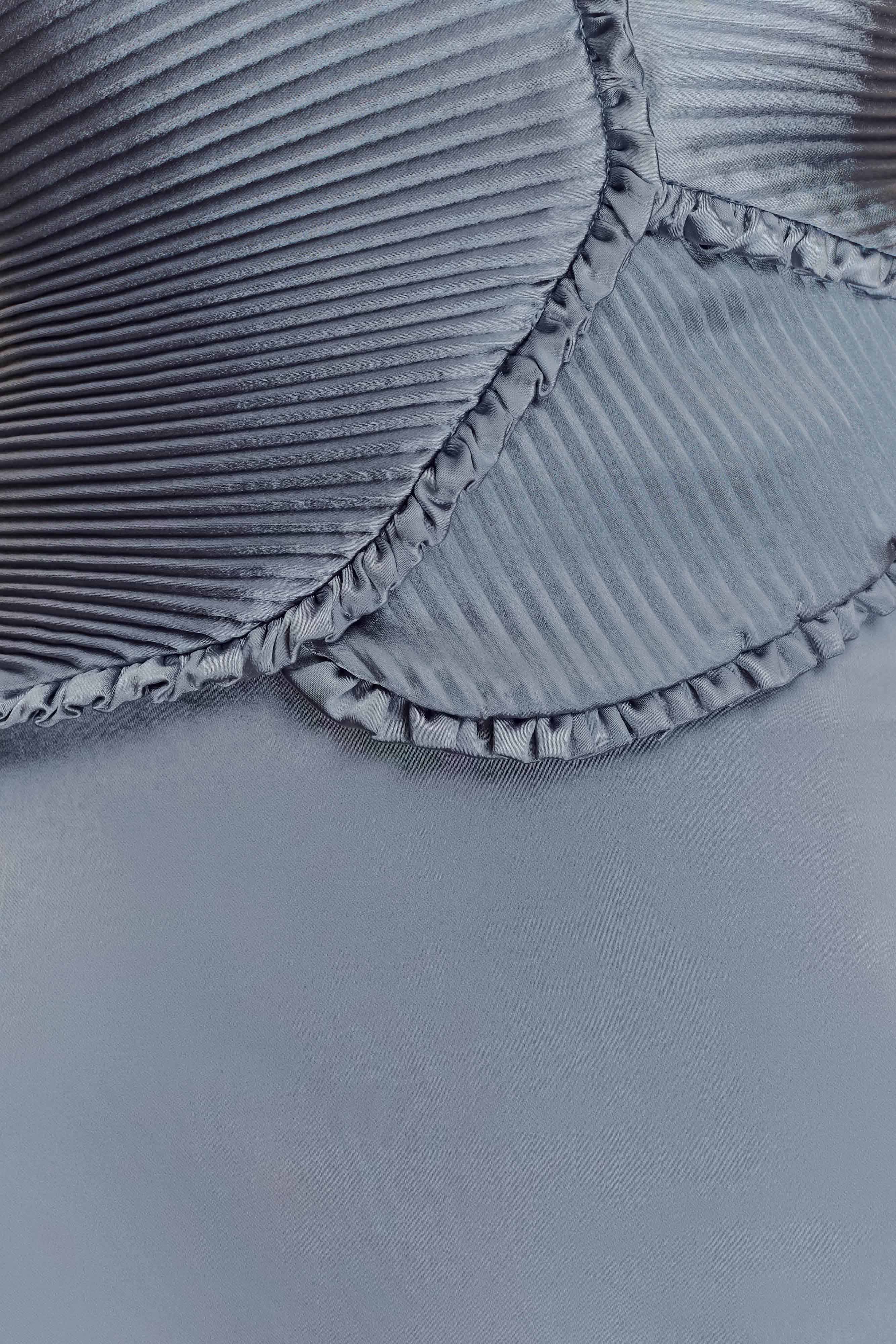 Larissa Satin Maxi Dress With Ruched Petals - Frosted Blue、mySite、solidvoid