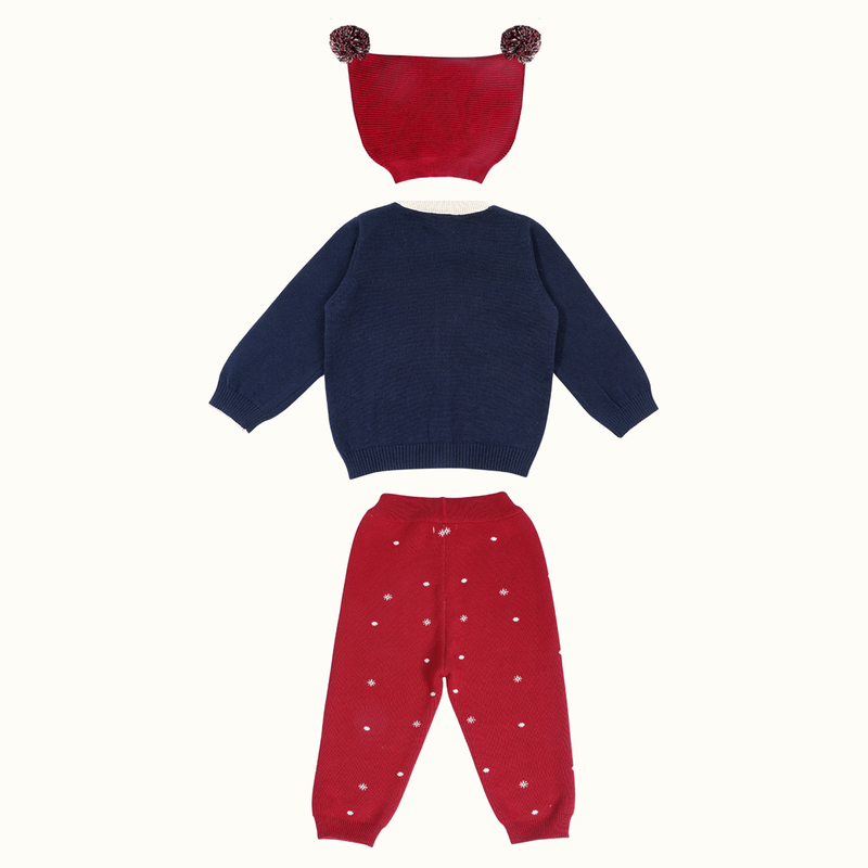 Cotton Sweater, Lower & Cap Set | Secret Santa Printed | Navy Blue & Red | Set of 3、mySite、camillekostekn