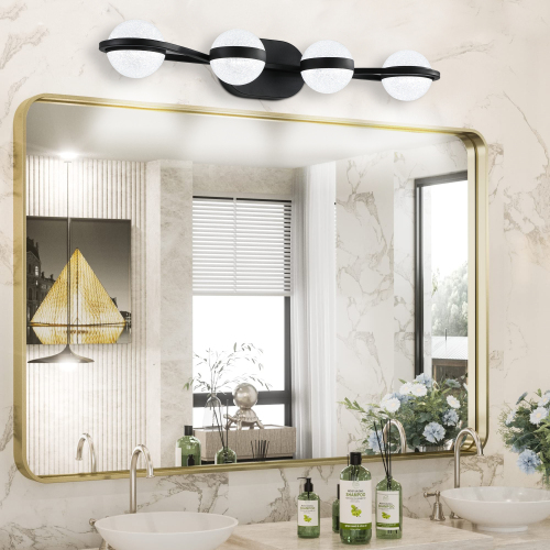 (Same as W1340P143680/LL2001-B-6) 43" Black Minimalist LED Bathroom Vanity Light with Crystal Sand Acrylic Shades,6-Light Wall Mounted Decorative Lighting Fixture, Suitable for Bathroom Vanity Mirror、、eastwooduniform