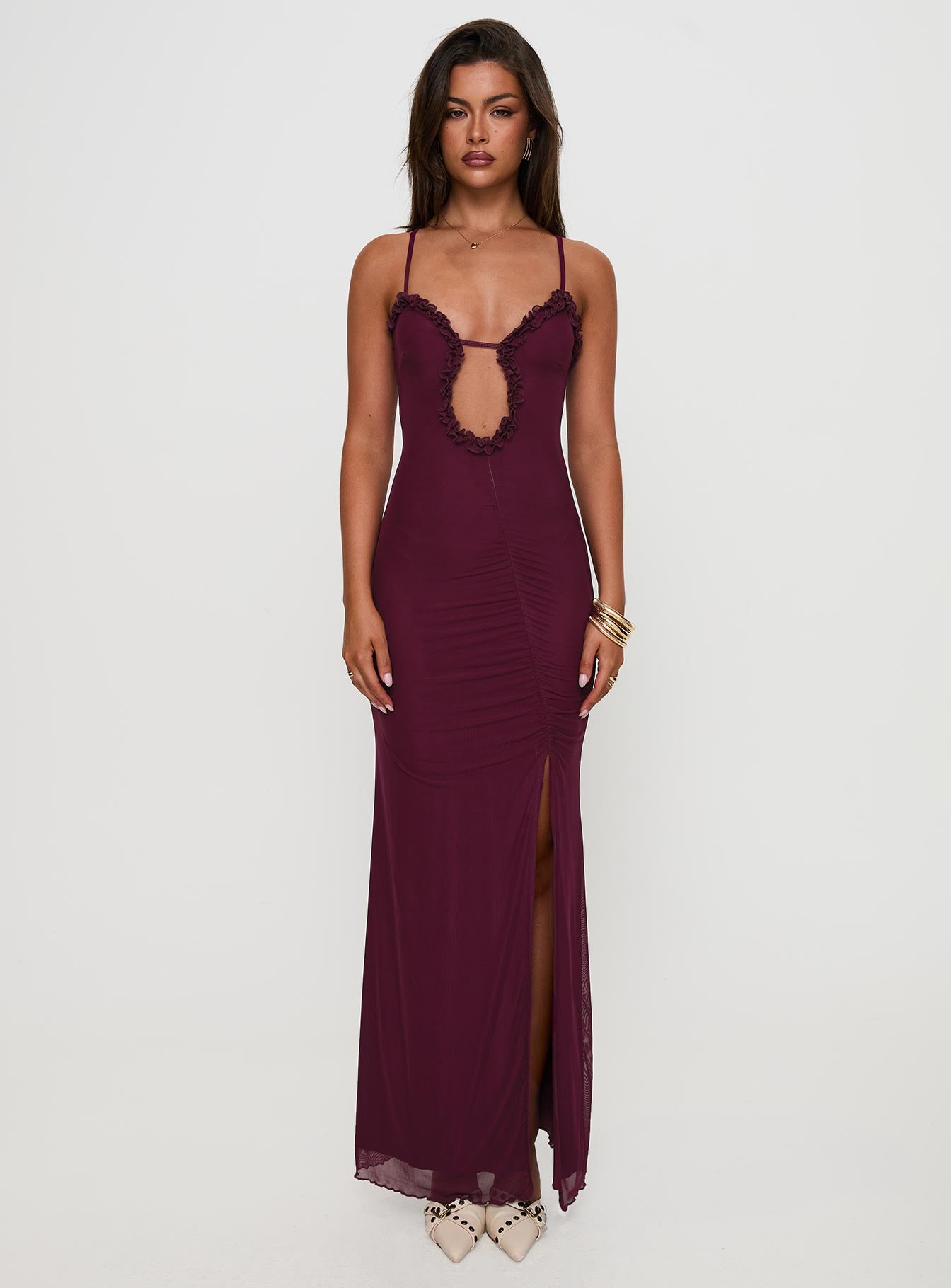 Soulina Ruched Maxi Dress Purple、mySite、solidvoid