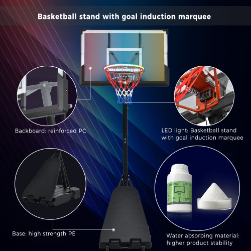 Portable Basketball Hoop Basketball System 8-10ft Height Adjustable for Youth Adults LED Basketball Hoop Lights, Colorful lights, Waterproof,Super Bright to Play at Night Outdoors,Good Gift for Kids、、xpatfood